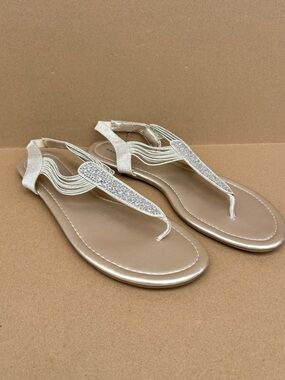Bandolino Kayte 2 Embellished Sandals Sling Back Champagne 10 Women’s Thongs